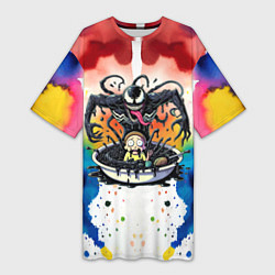 Футболка женская длинная Веном присмотрелся к Морти - ядовитая слизь, цвет: 3D-принт