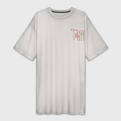 Футболка женская длинная Вязью Татьяна - красная надпись, цвет: 3D-принт