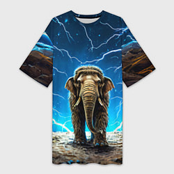 Футболка женская длинная Мамонт и разряды молний, цвет: 3D-принт