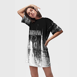 Футболка женская длинная Нирвана потёки грязи, цвет: 3D-принт — фото 2