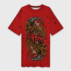 Футболка женская длинная Слипкнот гранж рога, цвет: 3D-принт