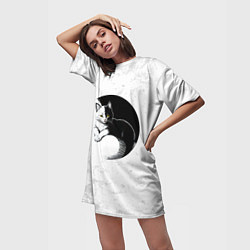 Футболка женская длинная Кот инь ян, цвет: 3D-принт — фото 2