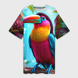 Футболка женская длинная Тукан в джунглях, цвет: 3D-принт