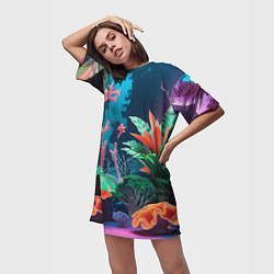 Футболка женская длинная Морские растения, цвет: 3D-принт — фото 2