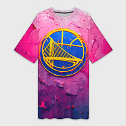 Футболка женская длинная Голден Стэйт Уорриорз в розовом, цвет: 3D-принт