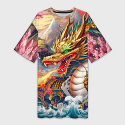 Женская длинная футболка Dragon tattoo - irezumi