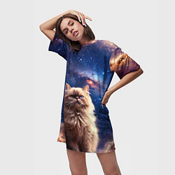 Футболка женская длинная Гималайская кошка в космосе, цвет: 3D-принт — фото 2