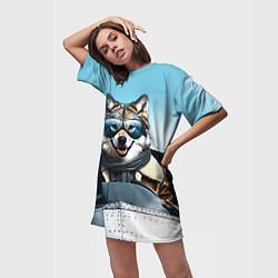 Футболка женская длинная Волк авиатор, цвет: 3D-принт — фото 2