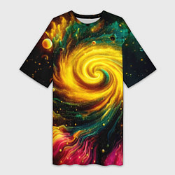 Футболка женская длинная Neon space - ai art fantasy, цвет: 3D-принт