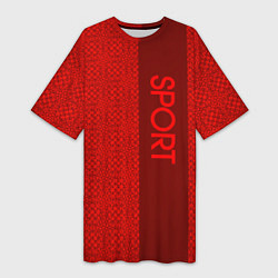 Футболка женская длинная Sport красный текстурный с полосой, цвет: 3D-принт