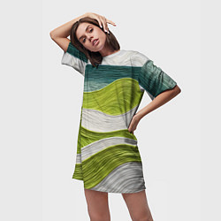 Футболка женская длинная Лаймовые волны, цвет: 3D-принт — фото 2