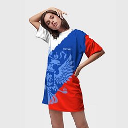 Футболка женская длинная Россия герб и триколор, цвет: 3D-принт — фото 2