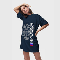 Футболка женская длинная Россия и герб серо-синий, цвет: 3D-принт — фото 2