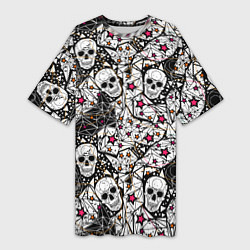 Женская длинная футболка Черепа и красные звезды