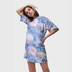 Футболка женская длинная Цветы в туманности, цвет: 3D-принт — фото 2