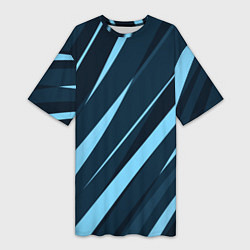 Футболка женская длинная Тёмный бирюзовый контрастные полосы, цвет: 3D-принт