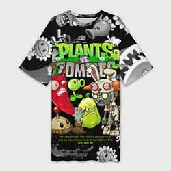 Футболка женская длинная Растения против зомби персонажи, цвет: 3D-принт