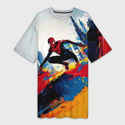 Футболка женская длинная Человек - паук и пролитая краска, цвет: 3D-принт