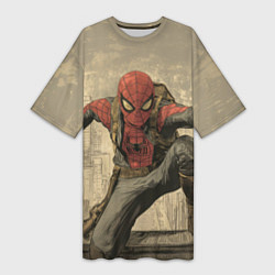 Футболка женская длинная Человек-паук готов спасать мир, цвет: 3D-принт