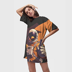 Футболка женская длинная Птичий астронавт, цвет: 3D-принт — фото 2