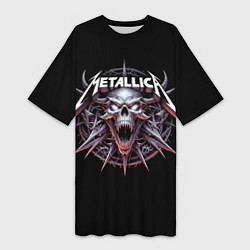 Женская длинная футболка Metallica - cool skull with horns