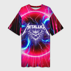 Футболка женская длинная Metallica - neon glow, цвет: 3D-принт