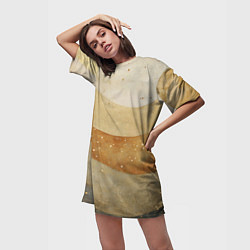 Футболка женская длинная Бежево-золотые полосы с блестками, цвет: 3D-принт — фото 2