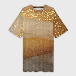 Футболка женская длинная Бежевые блестяшки текстура, цвет: 3D-принт