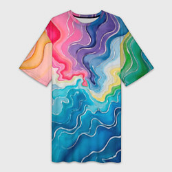 Футболка женская длинная Абстрактные волны в мраморном стиле, цвет: 3D-принт