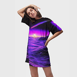 Футболка женская длинная Космический пейзаж и комета, цвет: 3D-принт — фото 2