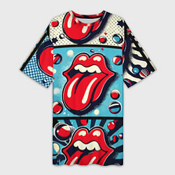 Футболка женская длинная Rolling Stones logo - pop art, цвет: 3D-принт