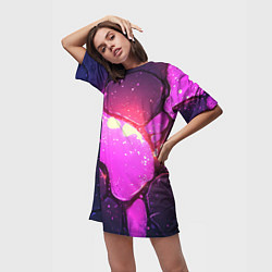 Футболка женская длинная Розовая текстура разлом плит, цвет: 3D-принт — фото 2