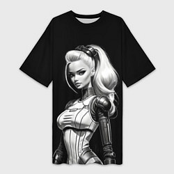 Футболка женская длинная Барби - киберпанк нейроарт, цвет: 3D-принт