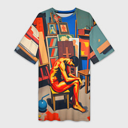 Футболка женская длинная Художник в мастерской, цвет: 3D-принт