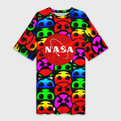 Футболка женская длинная NASA smile, цвет: 3D-принт