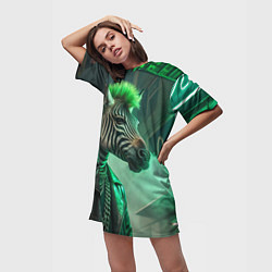 Футболка женская длинная Cyperpunk zebra, цвет: 3D-принт — фото 2