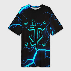 Футболка женская длинная Doom молнии неоновые, цвет: 3D-принт