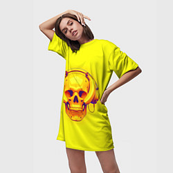 Футболка женская длинная Yellow bananas skull - cyberpunk, цвет: 3D-принт — фото 2