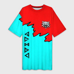 Футболка женская длинная Ведьмак краски логотип, цвет: 3D-принт