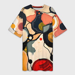 Футболка женская длинная Абстракция с кругами и краской, цвет: 3D-принт