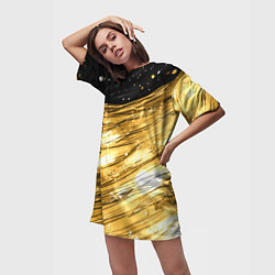 Футболка женская длинная Золотой текстурный фон, цвет: 3D-принт — фото 2