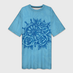 Футболка женская длинная Штурвал и три розы, цвет: 3D-принт