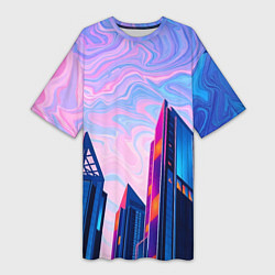 Футболка женская длинная Абстракция с небоскребами, цвет: 3D-принт