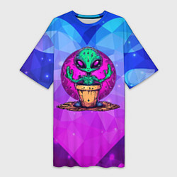 Футболка женская длинная Кактус в виде инопланетянина, цвет: 3D-принт