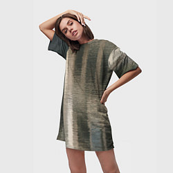 Футболка женская длинная Размытые серо-бежевые полосы, цвет: 3D-принт — фото 2