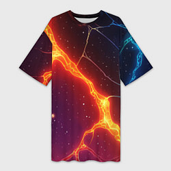 Футболка женская длинная Сине-оранжевые молнии текстура, цвет: 3D-принт