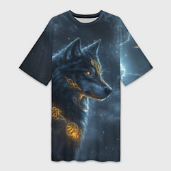 Футболка женская длинная Волк фэнтези стиль, цвет: 3D-принт