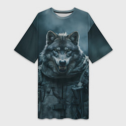 Футболка женская длинная Солдат волк, цвет: 3D-принт
