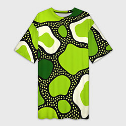 Футболка женская длинная Зеленая абстракция с кругами, цвет: 3D-принт