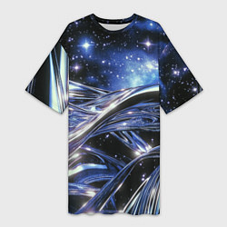 Футболка женская длинная Закрученные линии и звезды - космическая абстракци, цвет: 3D-принт